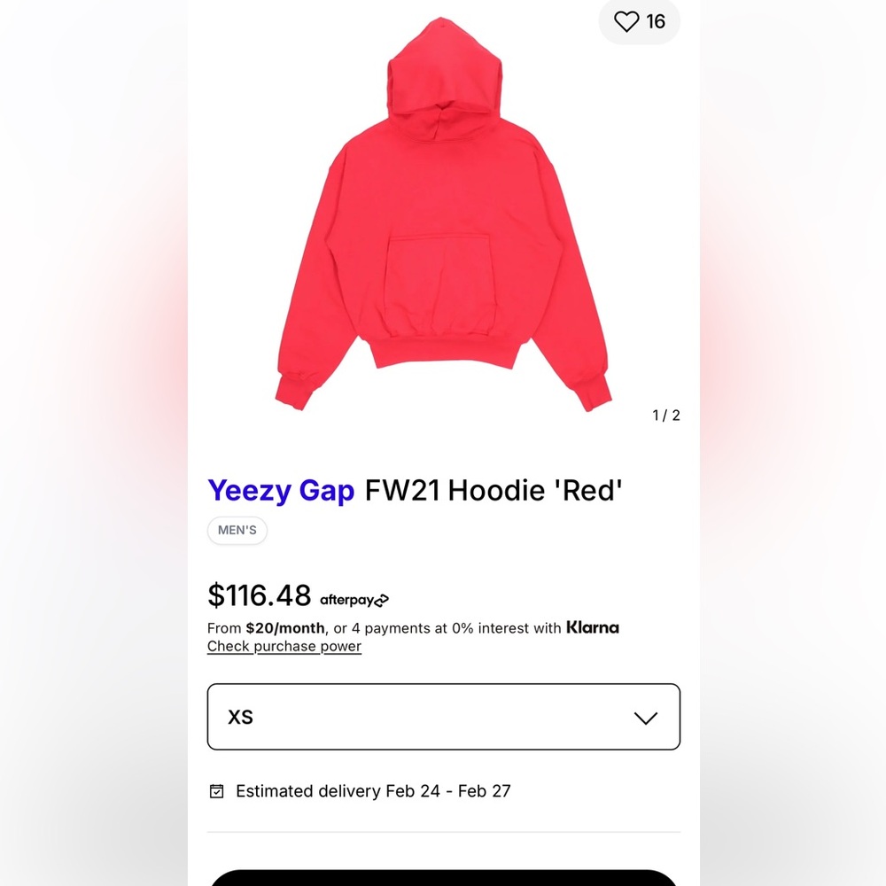 Yeezy Gap FW21 Hoodie 'Red' - "Perfect Hoodie" - Brand New - Picture 11 of 11